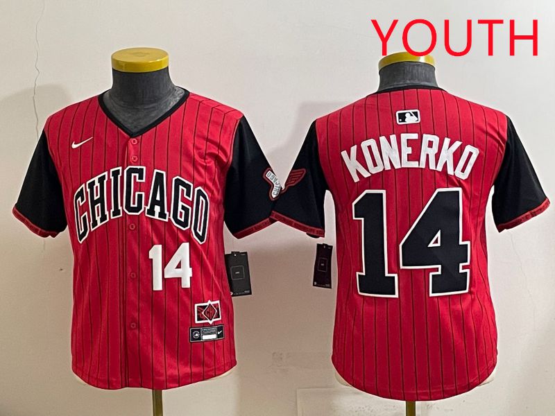 Youth 2025 Chicago White Sox #14 Konerko Red Stripe Joint Name Nike MLB Jersey style 4->youth mlb jersey->Youth Jersey